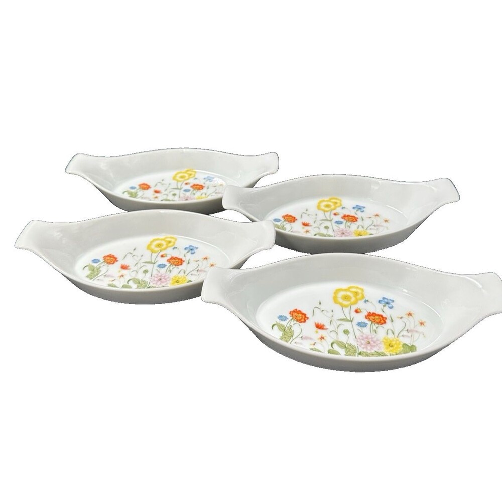 Vintage Porcelain Oval Floral Individual Au Gratin Baking Dish made in Japan 4